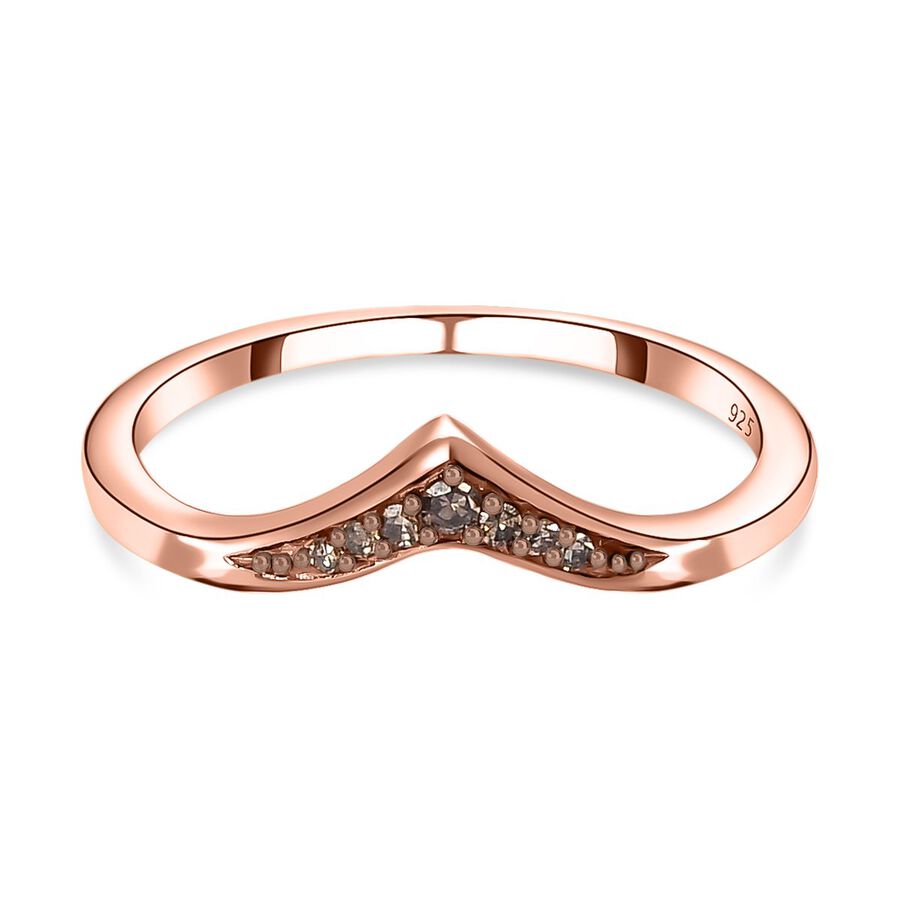 Champagne Diamond Wishbone Ring in 18K Vermeil Rose Gold Plated Sterling Silver 0.055 Ct.