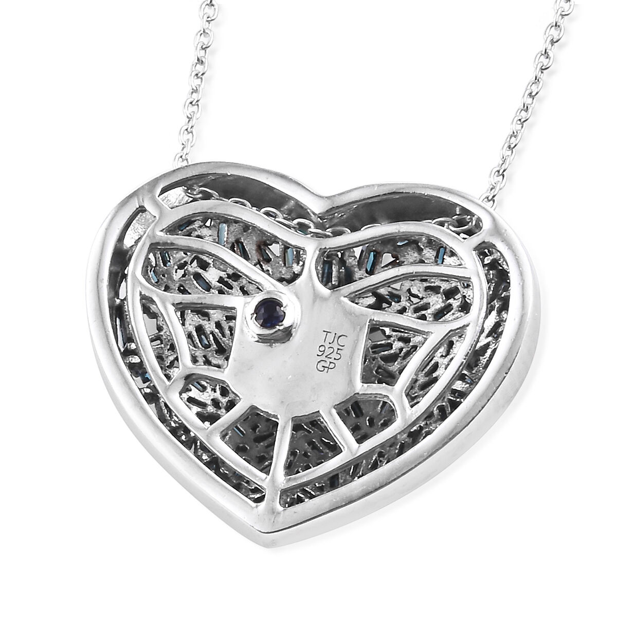 GP - Blue Diamond & Blue Sapphire Heart Pendant with Chain (Size 20) in Sterling Silver 1.00 Ct.