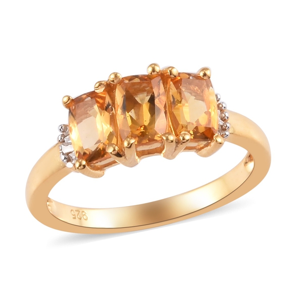 1.79 Ct Brazilian Citrine and Diamond Ring in Gold Plated Silver