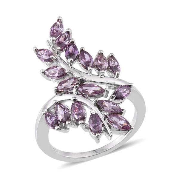 AAA Simulated Amethyst (Mrq) Leaves Crossover Ring in ION Plated Platinum Bond