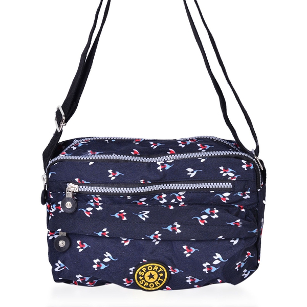 Navy and Multi Colour Floral Pattern Multi Pocket Waterproof Crossbody Bag with Adjustable Shoulder 