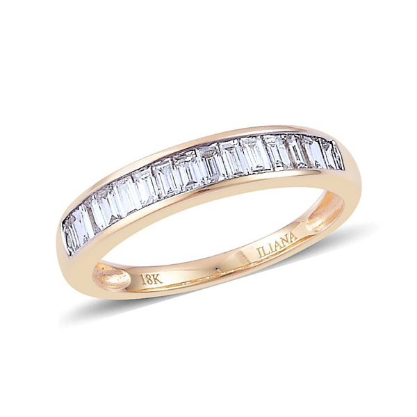 ILIANA 18K Y Gold IGI Certified Diamond (Bgt) (VS-SI/ G-H) Half Eternity Band Ring 0.500 Ct.