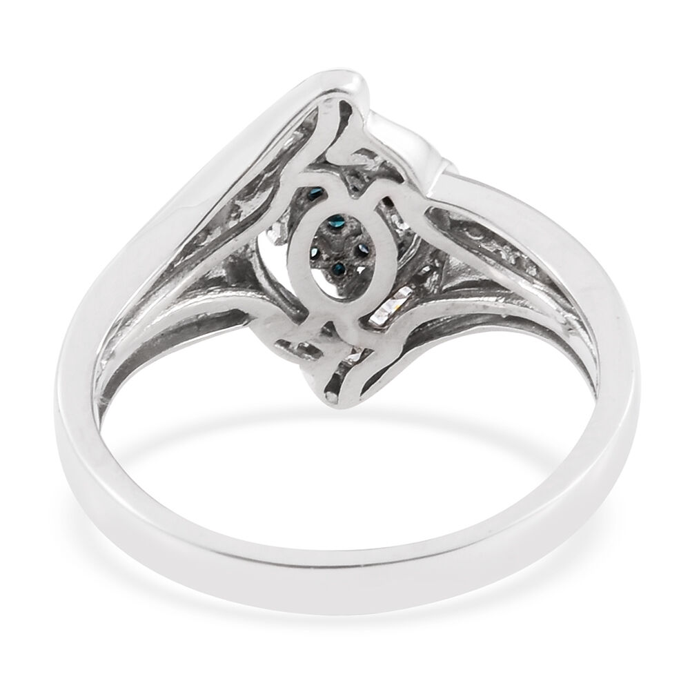 Blue Diamond (Rnd), White Diamond Ring in Platinum Overlay Sterling Silver 0.500 Ct.