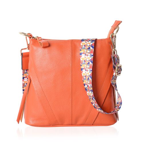 Super Soft 100% Genuine Leather Orange Colour Crossbody Bag with External Zipper Pocket and ...
