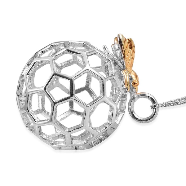 Platinum and 14K Gold Overlay Sterling Silver Honey Comb Bee Pendant With Chain, Silver wt 7.15 Gms.