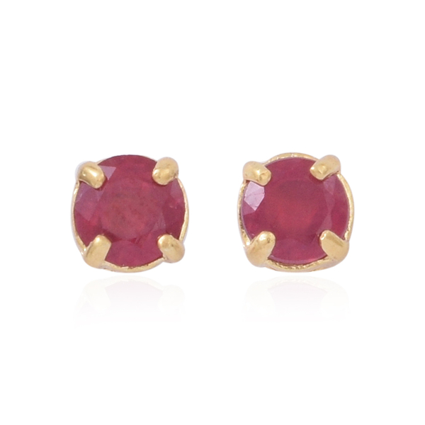 African Ruby (Rnd) Stud Earrings (with Push Back) in Yellow Gold Overlay Sterling Silver 1.000 Ct.
