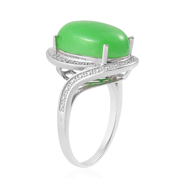 Chinese Green Jade (Ovl 13.70 Ct), White Topaz Ring in Platinum Overlay Sterling Silver 13.704 Ct.