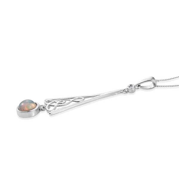Ethiopian Welo Opal (Rnd 1.00 Ct), Natural Cambodian Zircon Pendant With Chain in Platinum Overlay Sterling Silver 1.030 Ct.