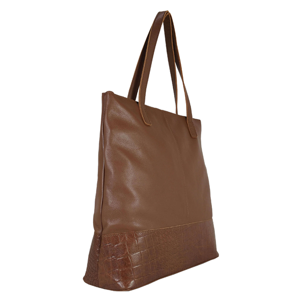 Assots London SIENNA Croc Leather Tote Bag in Tan (Size 38x13x35 Cm)