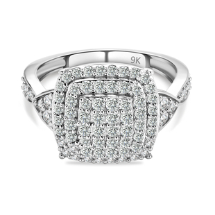 1 Carat Natural Diamond Cluster Ring in 9K White Gold SGL Certified I3 GH