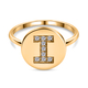 White Diamond Initial-I Ring in 14K Gold Overlay Sterling Silver