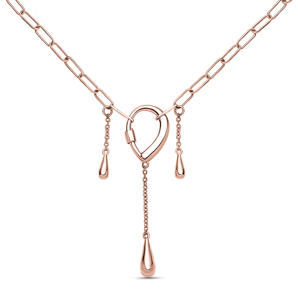 LucyQ Paper Clip Drip Collection - 4 in 1 Wear 18K Vermeil Rose Gold Overlay Sterling Silver Necklace (Size - 20), Silver Wt. 10.48 Gms