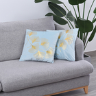 Set of 2 - Ginkgo Leaves Pattern Velvet Cushion Cover (Size 45 Cm) - Light Blue & Gold