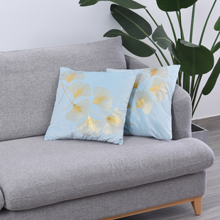 Set of 2 - Ginkgo Leaves Pattern Velvet Cushion Cover - Blue & Gold