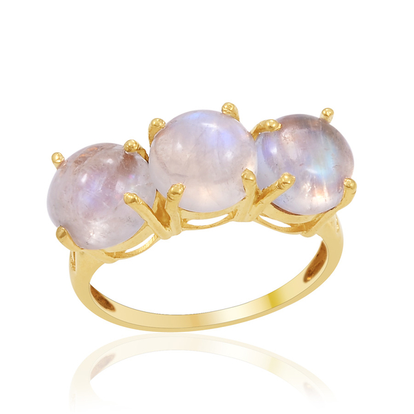 Rainbow Moonstone (Rnd) Trilogy Ring in 14K Gold Overlay Sterling Silver 7.000 Ct.