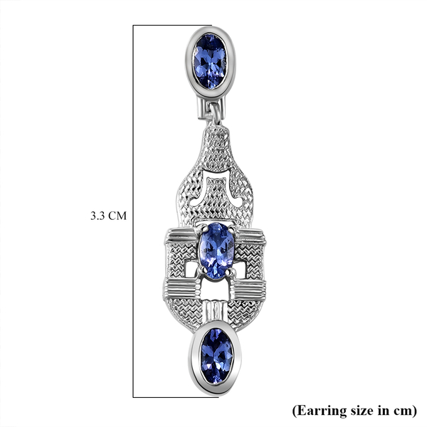Tanzanite Dangling Earrings (With Push Back) in Platinum Overlay Sterling Silver 1.51 Ct.