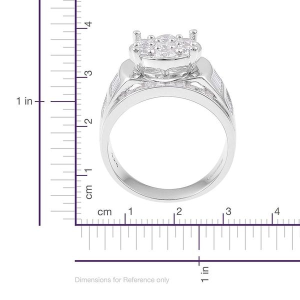 ELANZA Simulated White Diamond Ring in Rhodium Plated Sterling Silver. Silver wt. 7.20 Gms.
