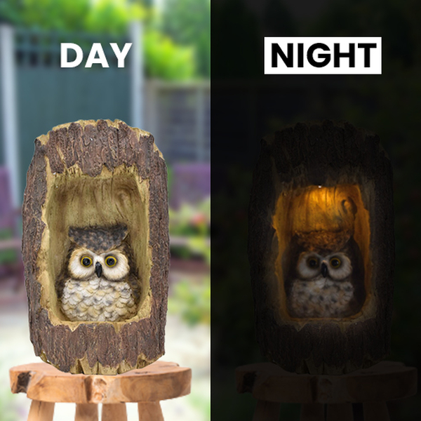 Decorative Solar Owl in Tree Trunk Light