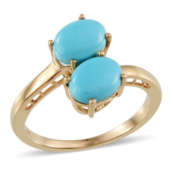 Arizona Sleeping Beauty Turquoise (Ovl) Crossover Ring in 14K Gold Overlay Sterling Silver 2.000 Ct.