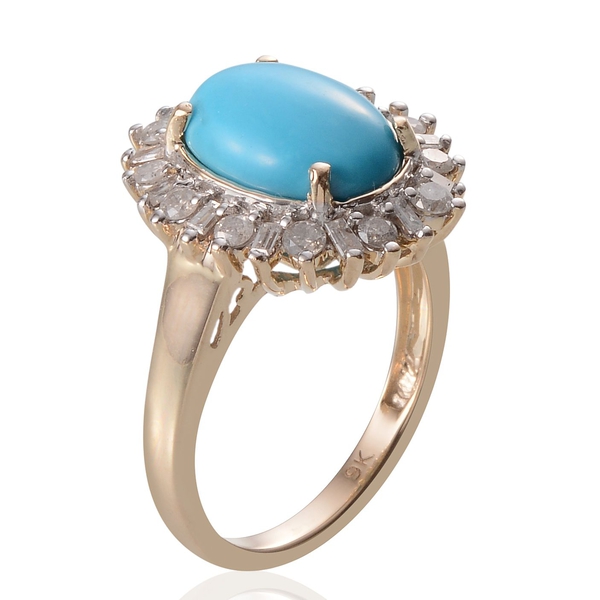 9K Y Gold Arizona Sleeping Beauty Turquoise (Ovl 2.90 Ct), Diamond Ring 3.560 Ct.