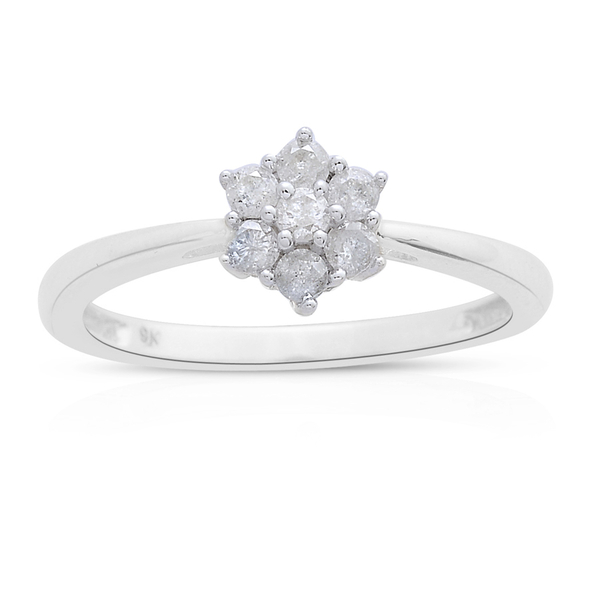 9K W Gold SGL Certified Diamond (G-H/I3) (Rnd) Floral Ring 0.250 Ct.