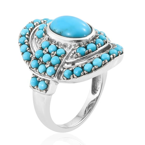Arizona Sleeping Beauty Turquoise (Ovl 2.00 Ct) Ring in Platinum Overlay Sterling Silver 4.000 Ct. Silver wt 7.30 Gms.