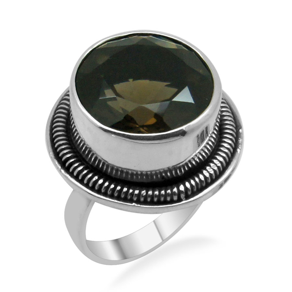 Royal Bali Collection Brazilian Smoky Quartz (Rnd) Solitaire Ring in Platinum Overlay Sterling Silve