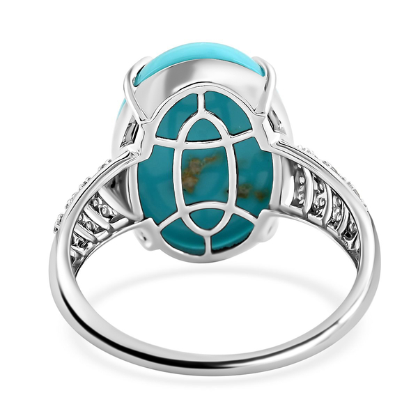 14K White Gold AAA Natural Sleeping Beauty Turquoise and Diamond I2 GH Classic Solitaire Ring Gold 3.10 grams, 10.35 Ct