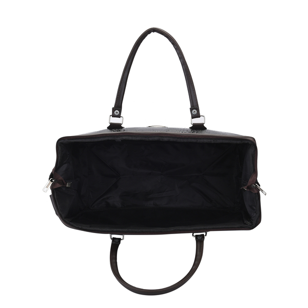 PASSAGE Stylish Crocodile Skin Pattern Bag with Detachable Shoulder Strap and Zipper Closure (Size 47x22x33cm) - Black