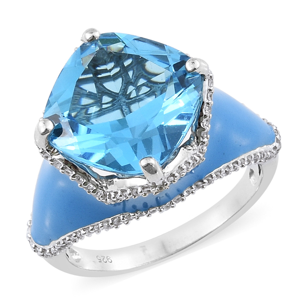 11.50 Ct Marambaia Topaz and Zircon Enameled Ring in Platinum Plated Silver
