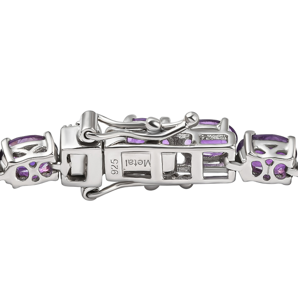 Amethyst Bracelet (Size - 7) in Platinum Overlay Sterling Silver 12.34 Ct, Silver Wt. 9.65 Gms