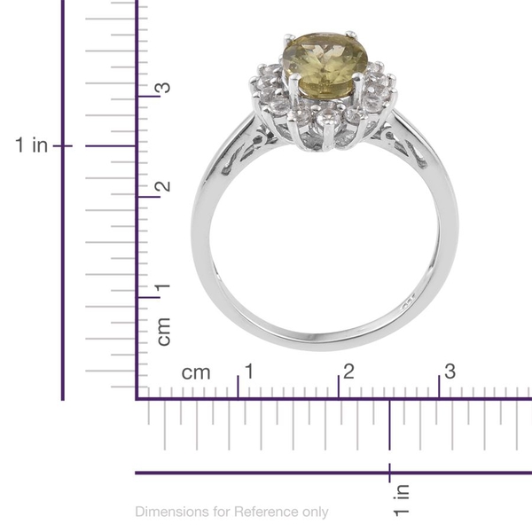 Natural Canary Apatite (Ovl 2.00 Ct), Natural Cambodian Zircon Ring in Platinum Overlay Sterling Silver 2.500 Ct.