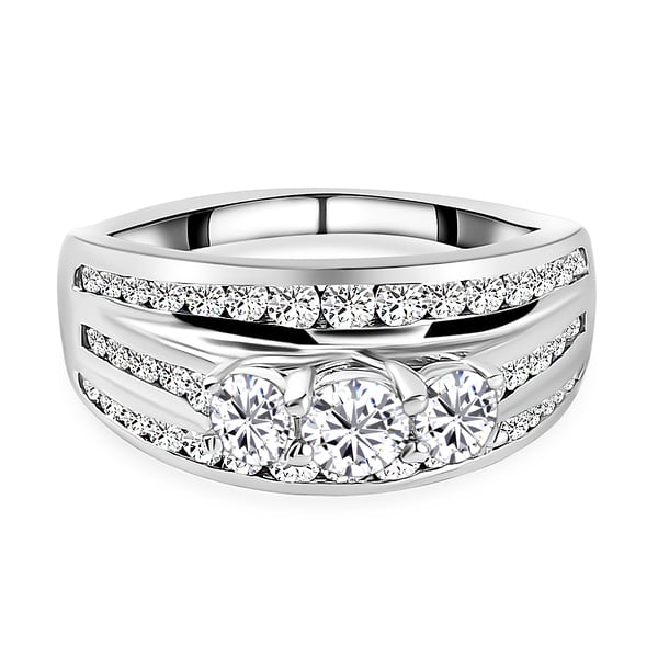 Moissanite Ring in Platinum Overlay Sterling Silver 1.50 Ct.