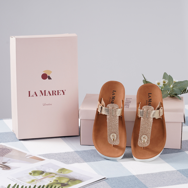 LA MAREY Flat Womens Sandals (Size 3) with Buckle - Gold