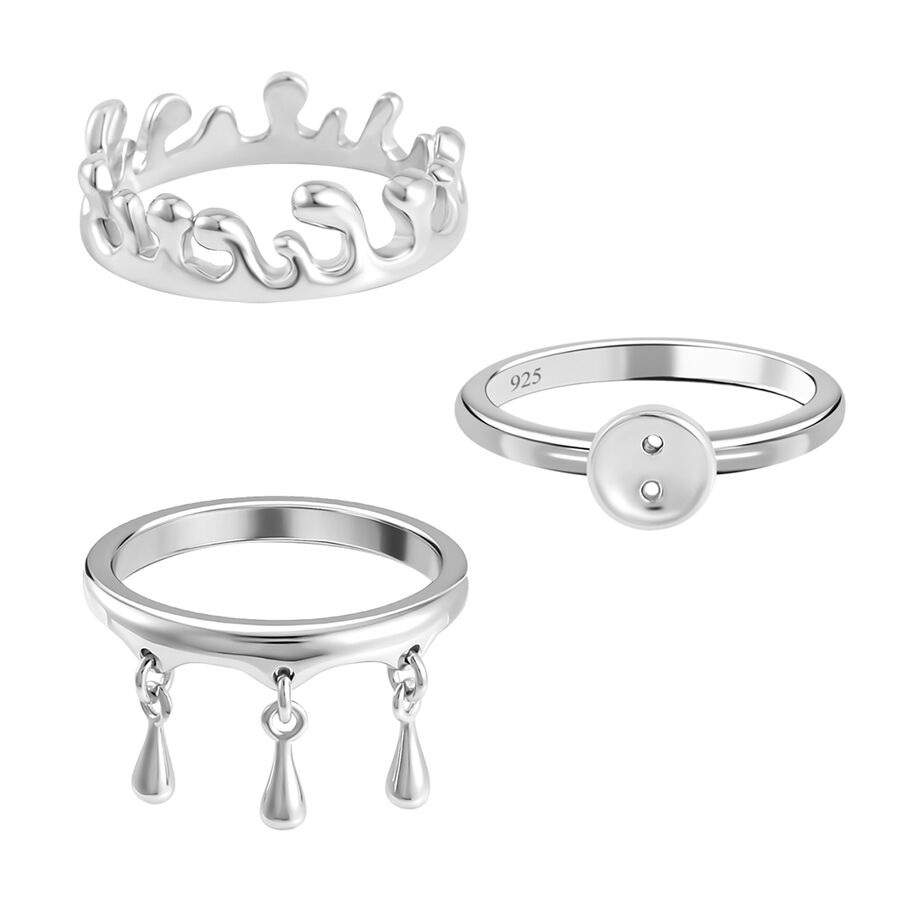 LucyQ Set of 3 Collection - Splash, Button and Drip Ring in Rhodium Plated Sterling Silver