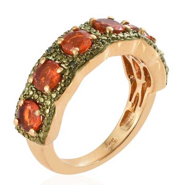 Jalisco Fire Opal (Rnd), Green Diamond Ring in 14K Gold Overlay and Green Plated Sterling Silver 1.020 Ct.