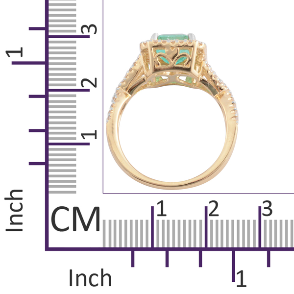 ILIANA 18K Yellow Gold AAA Boyaca Colombian Emerald (Cush), Diamond (SI/G-H) Ring 1.390 Ct.