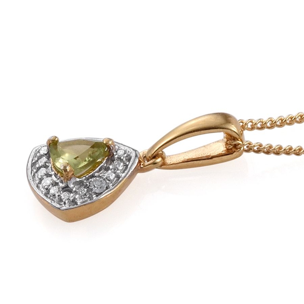 Hebei Peridot (Trl), Diamond Pendant with Chain and Lever Back Earrings in 14K Gold Overlay Sterling Silver 0.750 Ct.