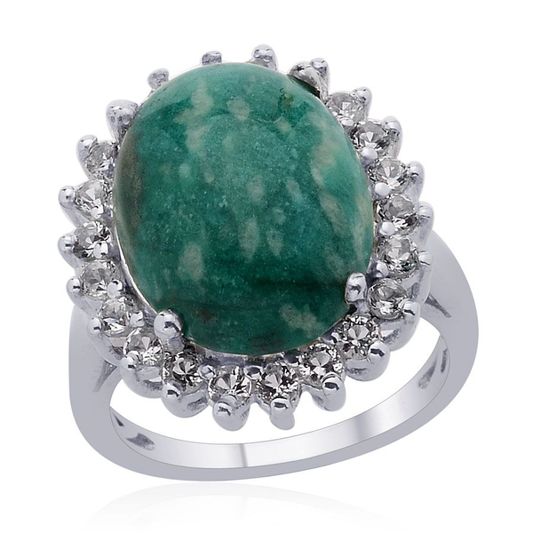 Amazonite (Ovl 6.50 Ct) White Topaz Ring in Platinum Overlay Sterling Silver  7.500 Ct.