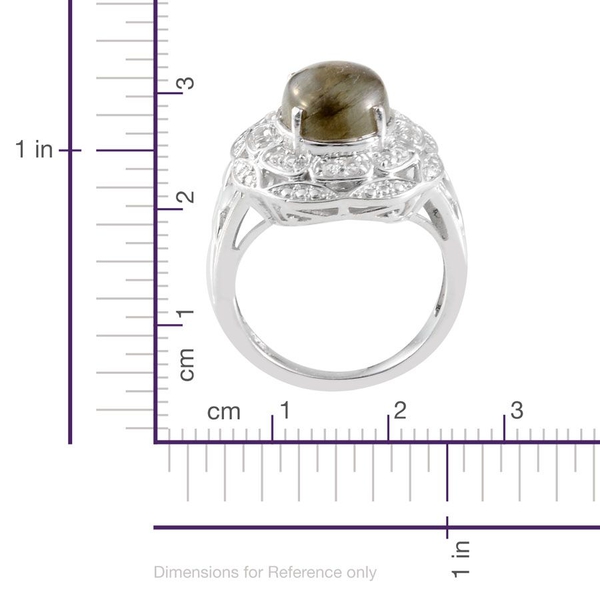 Labradorite (Ovl 4.00 Ct), White Topaz Ring in Platinum Overlay Sterling Silver 4.250 Ct.