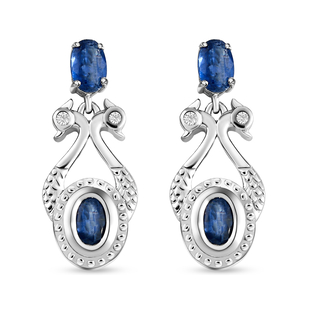Kyanite and Natural Cambodian Zircon Dangling Earrings in Platinum Overlay Sterling Silver 2.42 Ct.