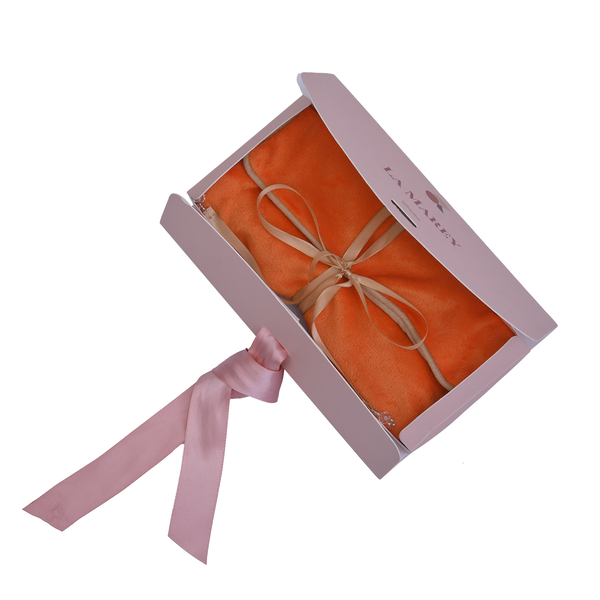LA MAREY Foldable Velvet Jewellery Roll Organiser with a Gift Box (Unfolded Size 27x20x1 Cm) and (Folded Size 20x10x2 Cm) - Orange