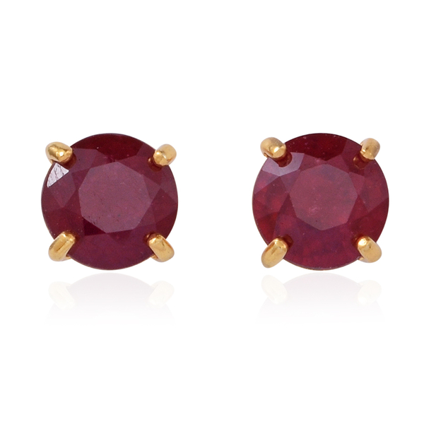 African Ruby (Rnd) Stud Earrings (with Push Back) in 14K Gold Overlay Sterling Silver 5.500 Ct.