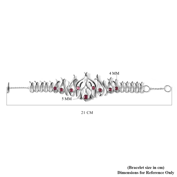 LucyQ Flame Collection - African Ruby (FF) Bracelet (Size 8) in Rhodium Overlay Sterling Silver 3.88 Ct, Silver Wt. 21.20 Gms