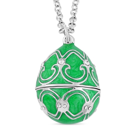 White Austrian Crystal Enamelled Easter Egg Pendant with Chain (Size 24)