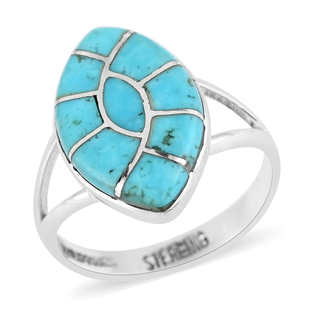 Santa Fe Collection - Turquoise Marquise Shape Split Shank Ring in Sterling Silver