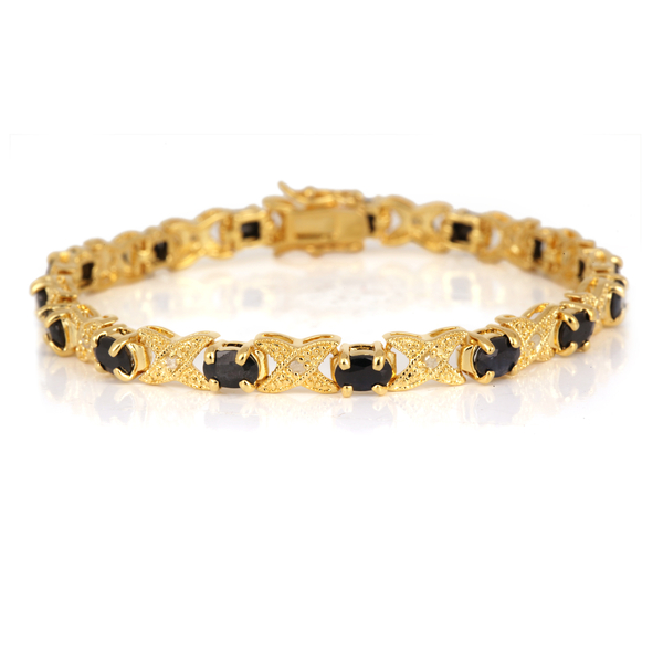 Boi Ploi Black Spinel (Ovl), Diamond Bracelet (Size 7.75) in Gold Bond 6.600 Ct.