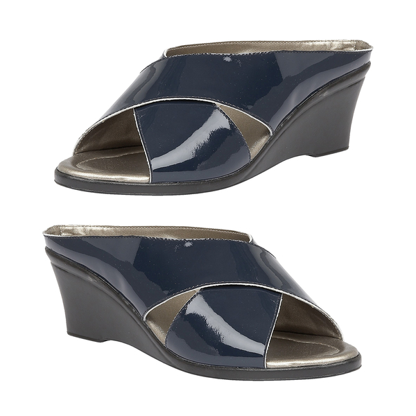 Lotus Patent Leather Trino Open-Toe Mule Sandals in Navy Colour