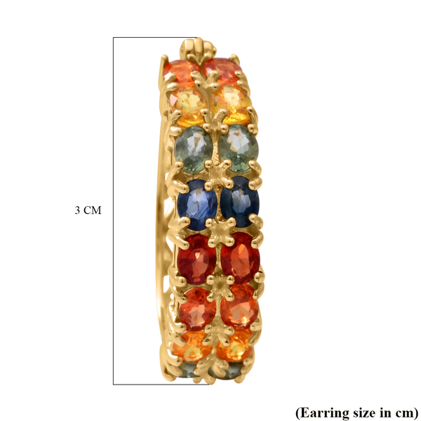 Multi Sapphire Earring ( With Clasp) in Yellow Gold Overlay Sterling Silver 7.39 ct,  Silver Wt. 6.50 Gms