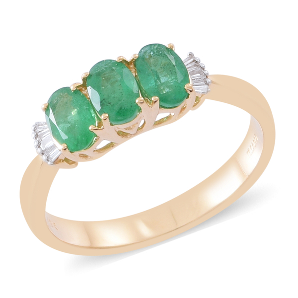 ILIANA 18K Yellow Gold AAA Kagem Zambian Emerald (Ovl), Diamond (SI-G-H) Ring 1.300 Ct.